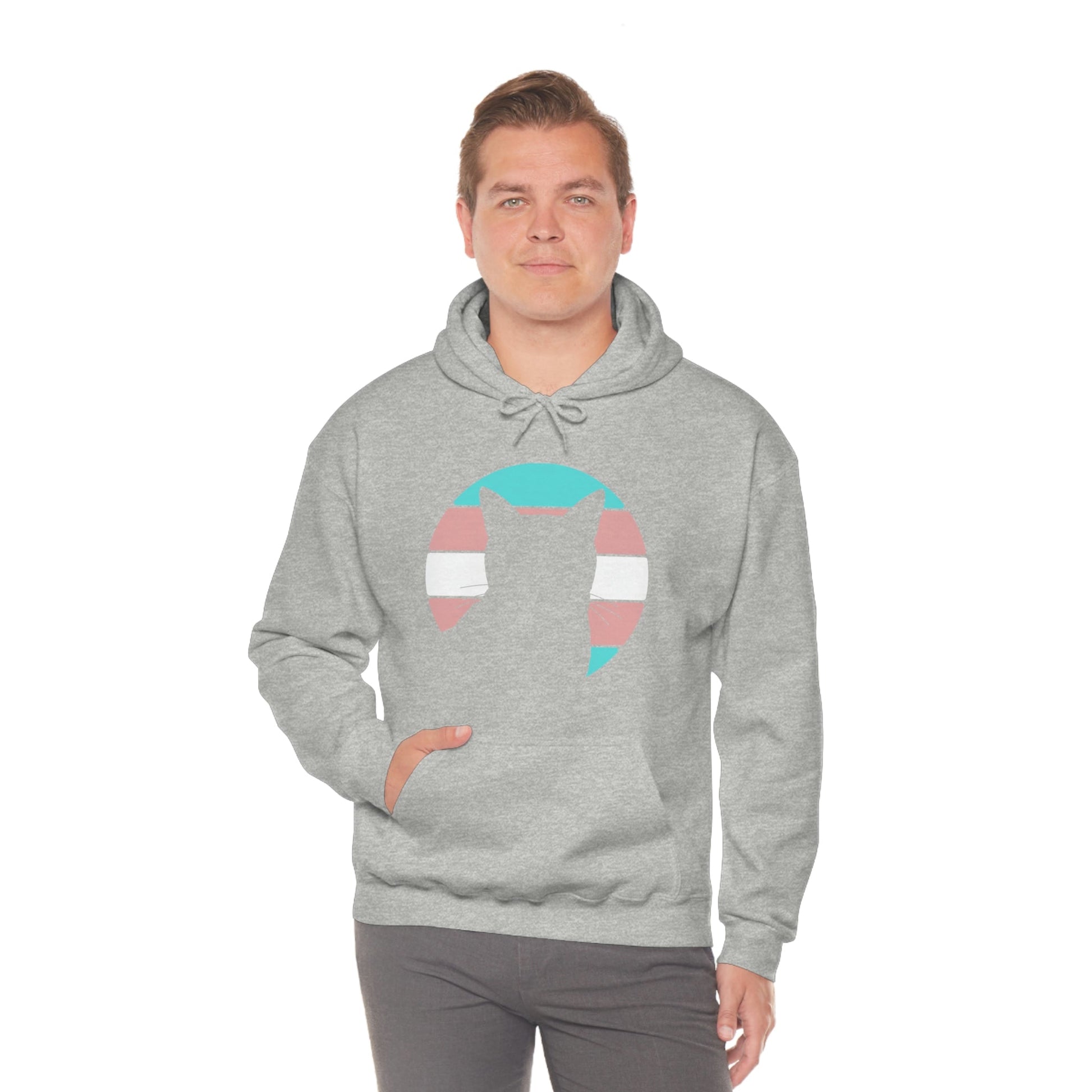 Trans Pride | Cat Silhouette | Hooded Sweatshirt - Detezi Designs-45444722257247633546