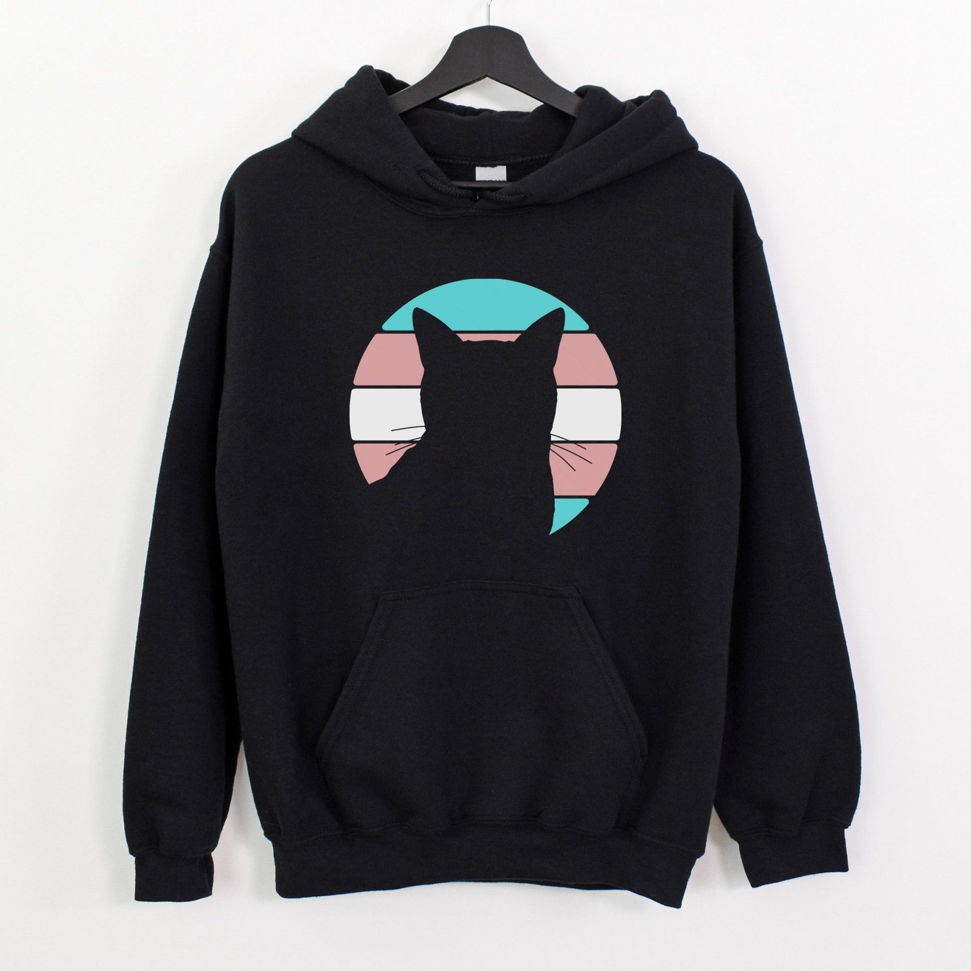 Trans Pride | Cat Silhouette | Hooded Sweatshirt - Detezi Designs-80751613000349694232