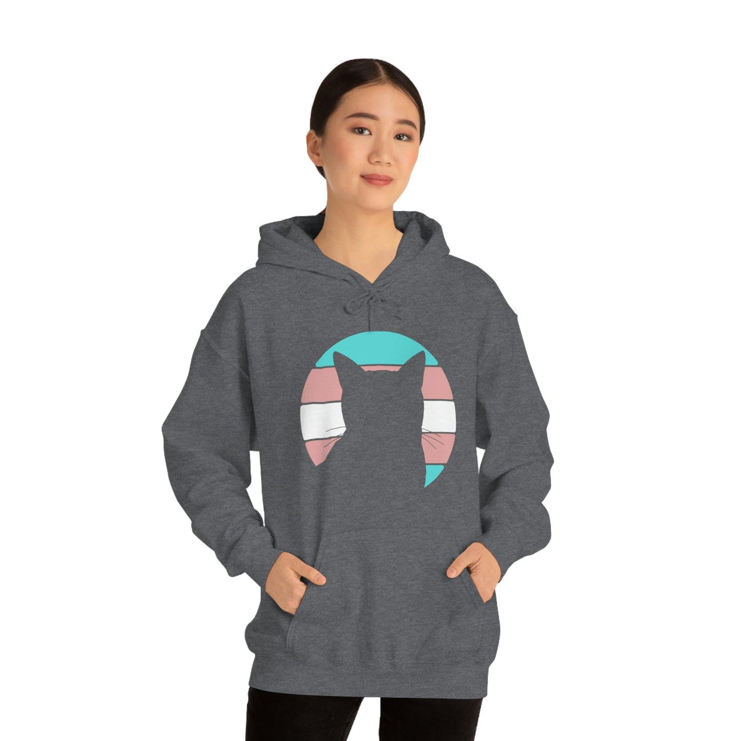 Trans Pride | Cat Silhouette | Hooded Sweatshirt - Detezi Designs-80751613000349694232