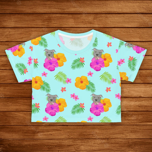 Tropical Pit Bulls | Crop Tee - Detezi Designs-14293268960406264204