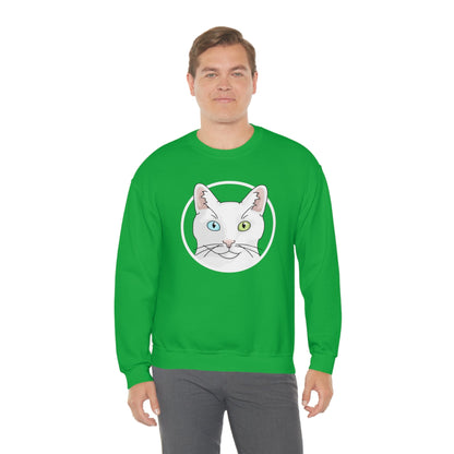 White DSH Cat Circle | Crewneck Sweatshirt - Detezi Designs-11291047541834513357