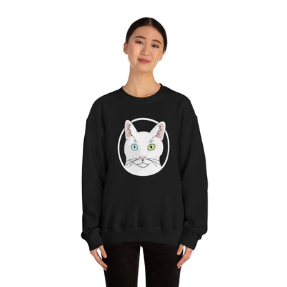 White DSH Cat Circle | Crewneck Sweatshirt - Detezi Designs-11291047541834513357