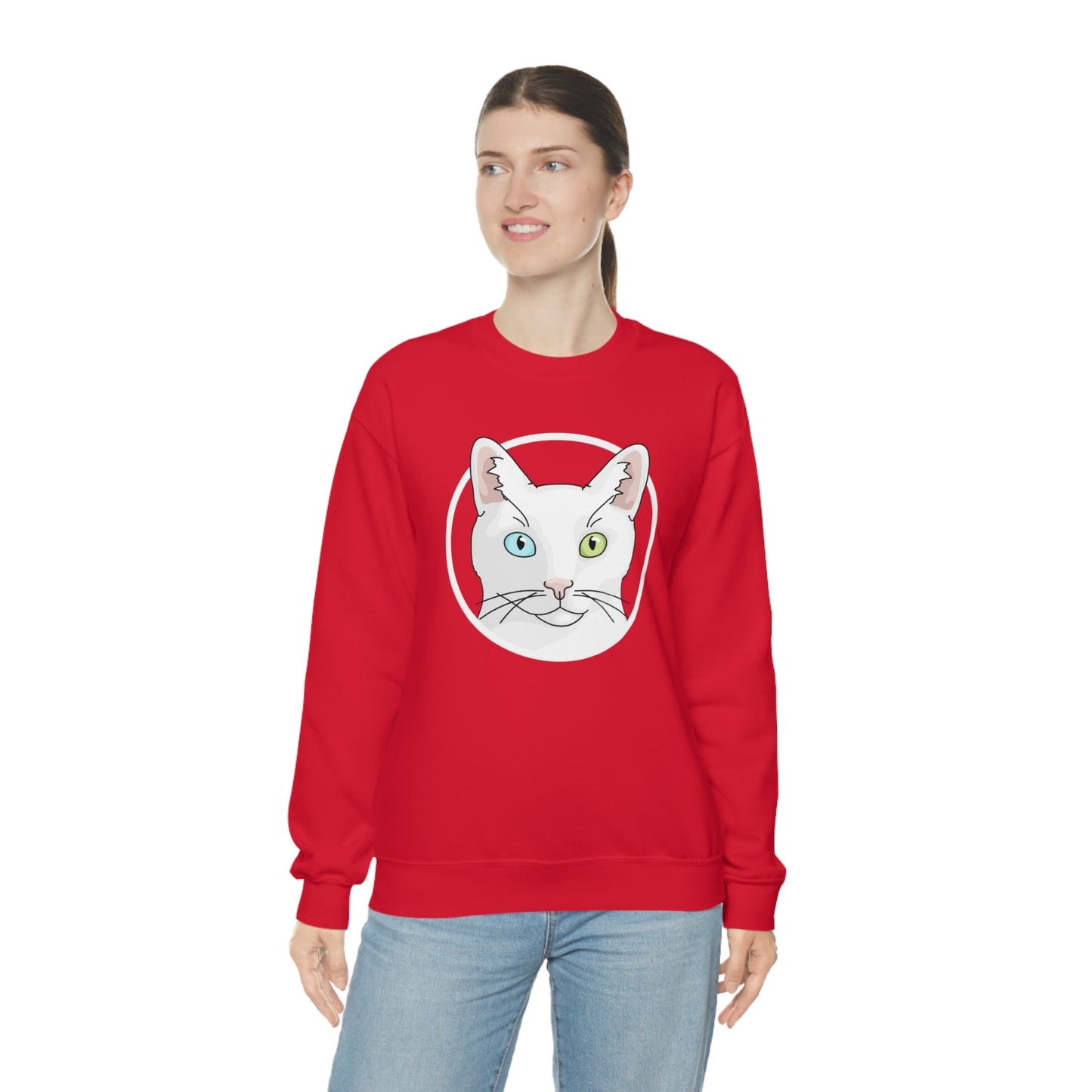 White DSH Cat Circle | Crewneck Sweatshirt - Detezi Designs-11291047541834513357