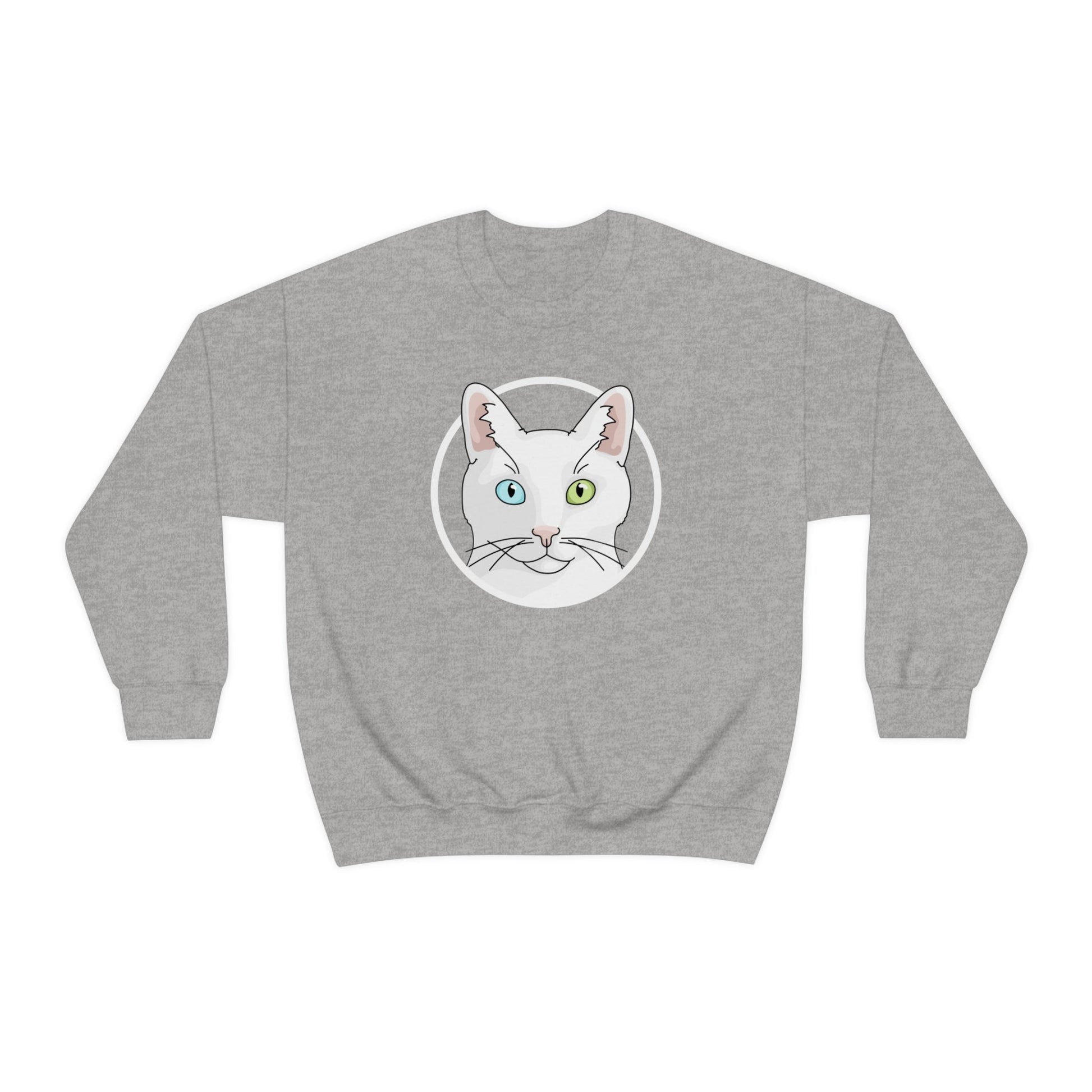 White DSH Cat Circle | Crewneck Sweatshirt - Detezi Designs-11291047541834513357