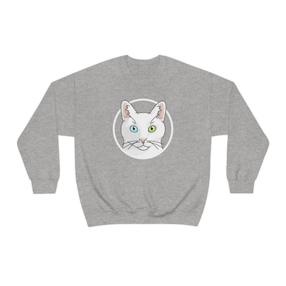 White DSH Cat Circle | Crewneck Sweatshirt - Detezi Designs-11291047541834513357