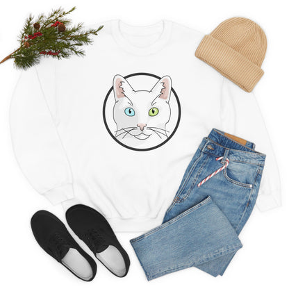 White DSH Cat Circle | Crewneck Sweatshirt - Detezi Designs-11291047541834513357