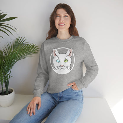 White DSH Cat Circle | Crewneck Sweatshirt - Detezi Designs-11291047541834513357