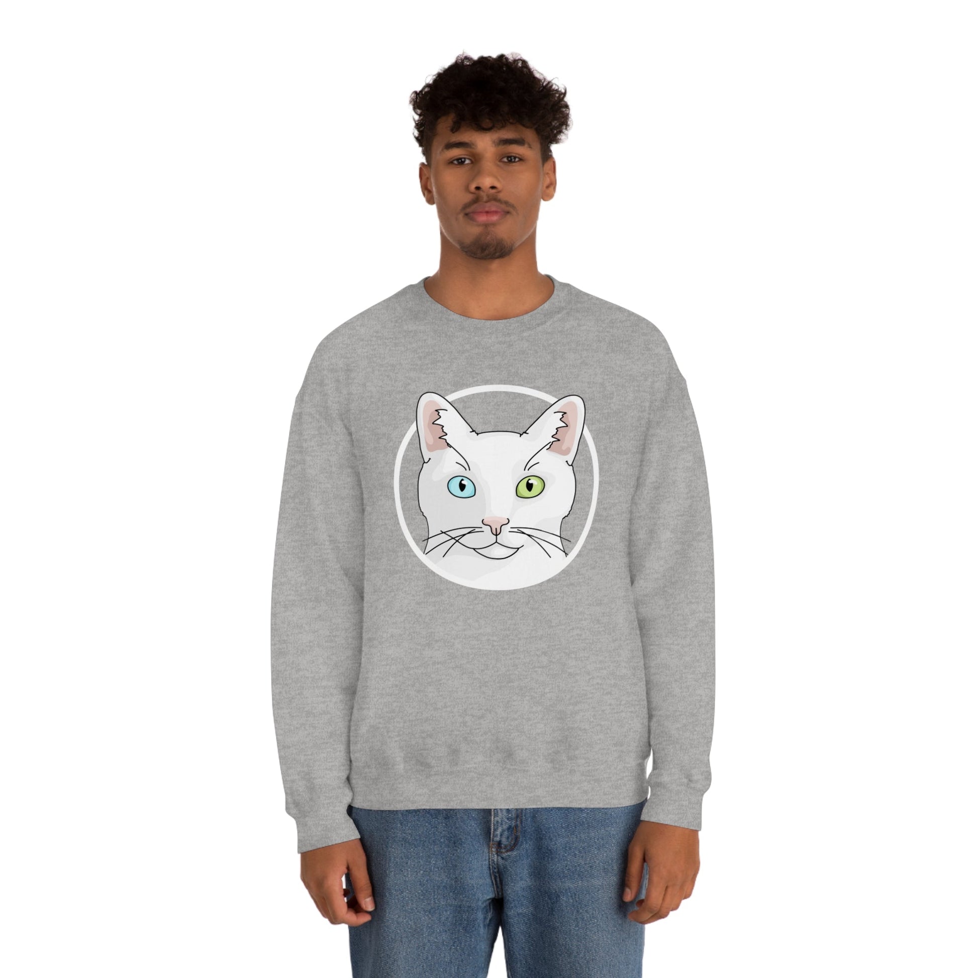 White DSH Cat Circle | Crewneck Sweatshirt - Detezi Designs-11291047541834513357