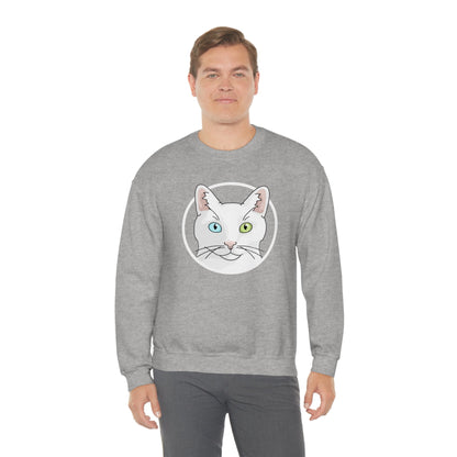 White DSH Cat Circle | Crewneck Sweatshirt - Detezi Designs-11291047541834513357