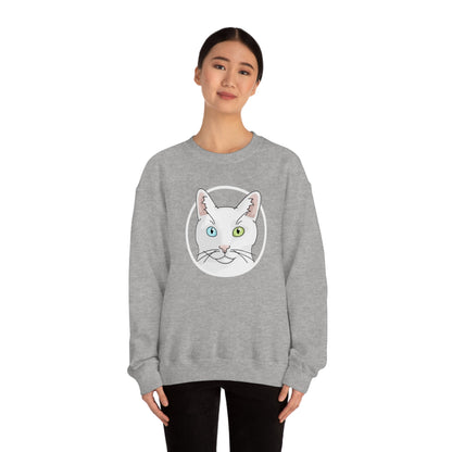 White DSH Cat Circle | Crewneck Sweatshirt - Detezi Designs-11291047541834513357