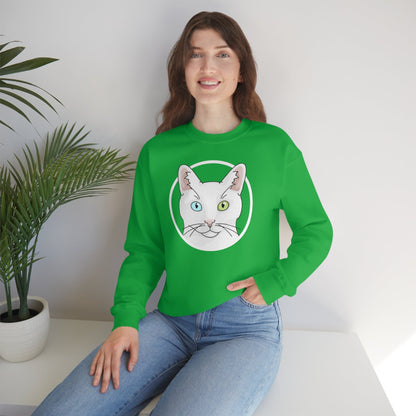 White DSH Cat Circle | Crewneck Sweatshirt - Detezi Designs-11291047541834513357