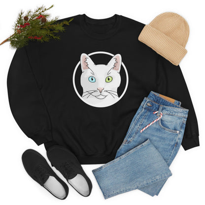 White DSH Cat Circle | Crewneck Sweatshirt - Detezi Designs-11291047541834513357