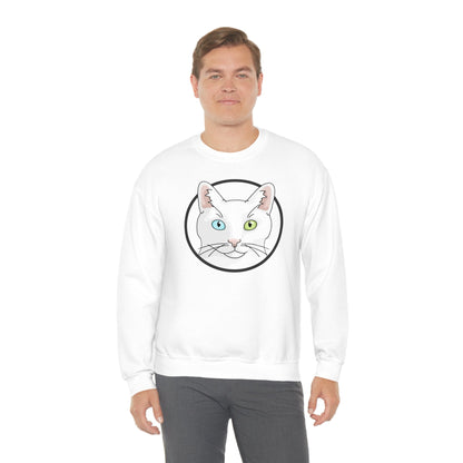 White DSH Cat Circle | Crewneck Sweatshirt - Detezi Designs-11291047541834513357