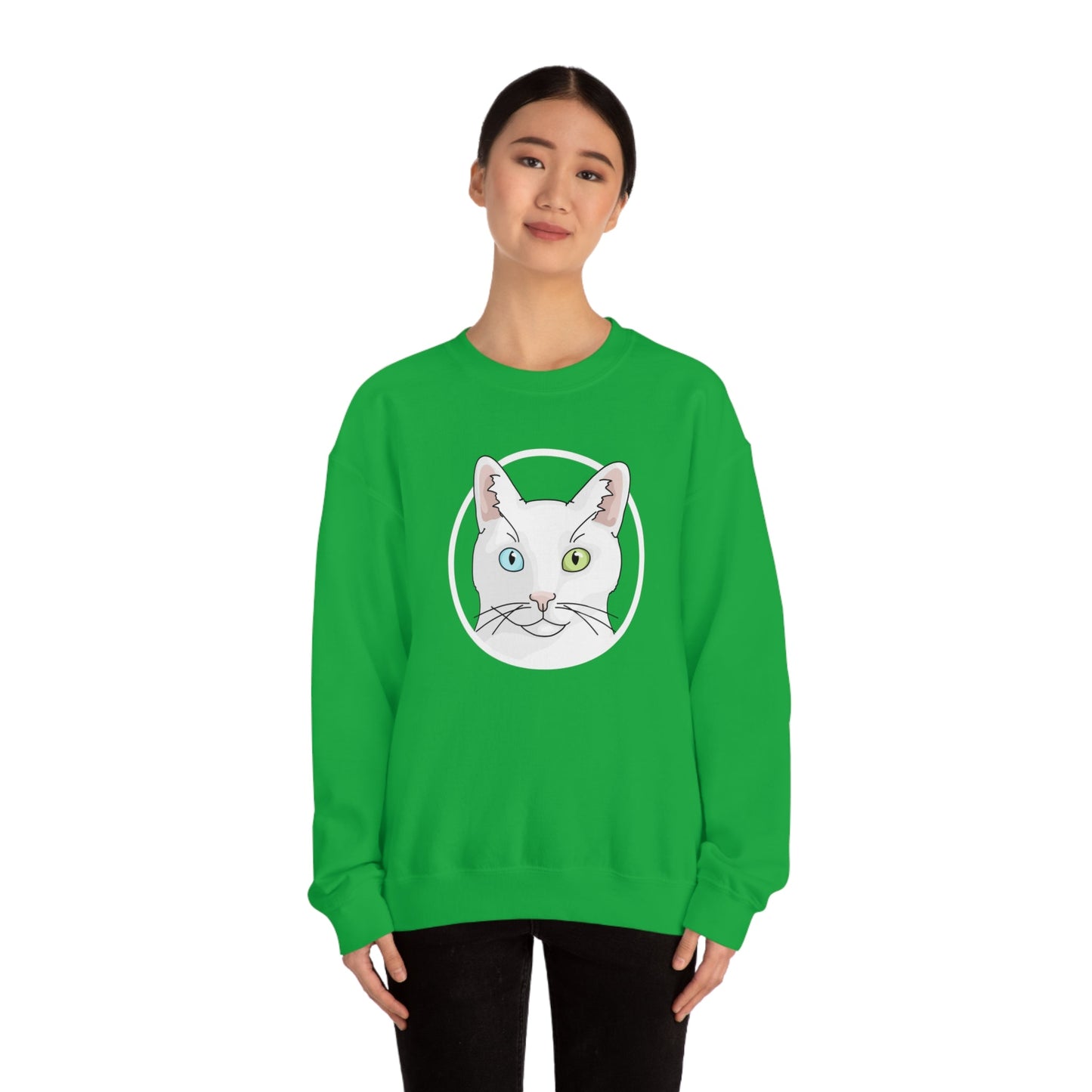 White DSH Cat Circle | Crewneck Sweatshirt - Detezi Designs-11291047541834513357