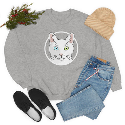 White DSH Cat Circle | Crewneck Sweatshirt - Detezi Designs-11291047541834513357