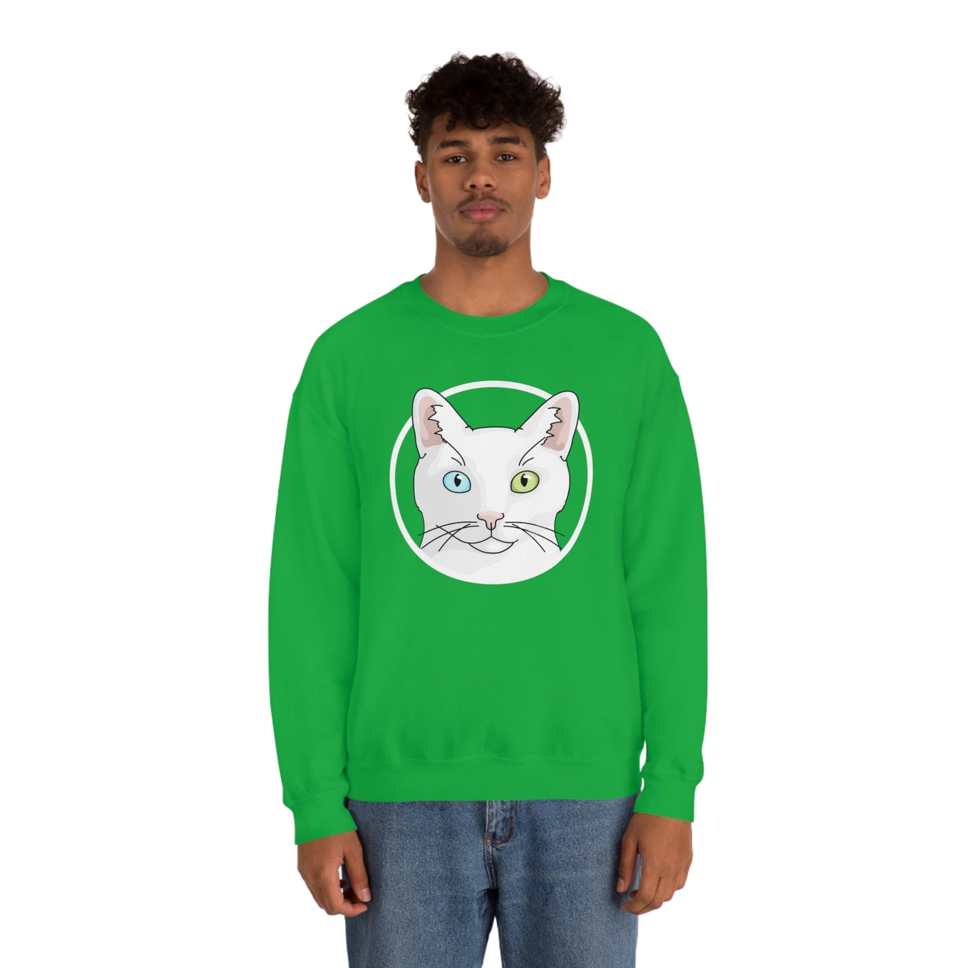 White DSH Cat Circle | Crewneck Sweatshirt - Detezi Designs-11291047541834513357