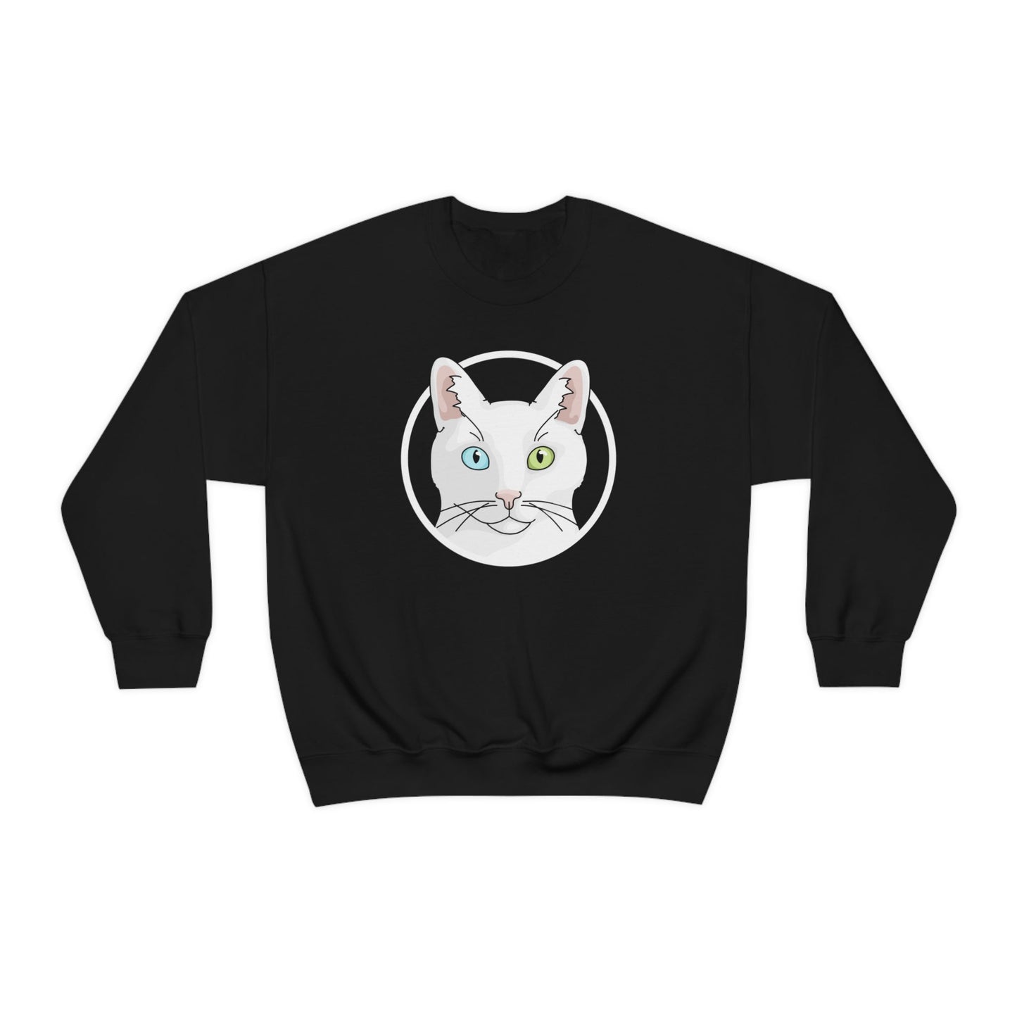 White DSH Cat Circle | Crewneck Sweatshirt - Detezi Designs-15397749692554382373