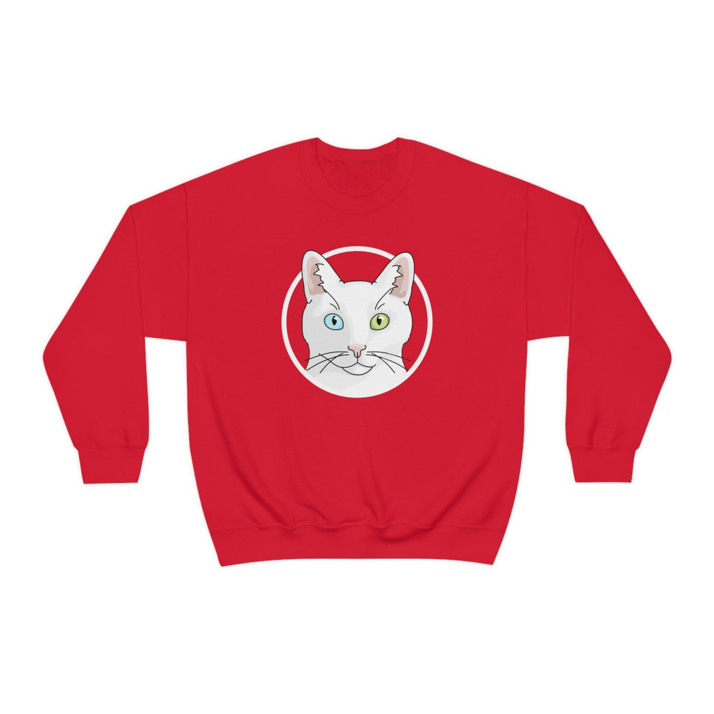 White DSH Cat Circle | Crewneck Sweatshirt - Detezi Designs-17330108631132178376