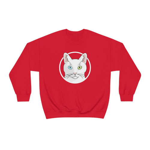 White DSH Cat Circle | Crewneck Sweatshirt - Detezi Designs-17330108631132178376