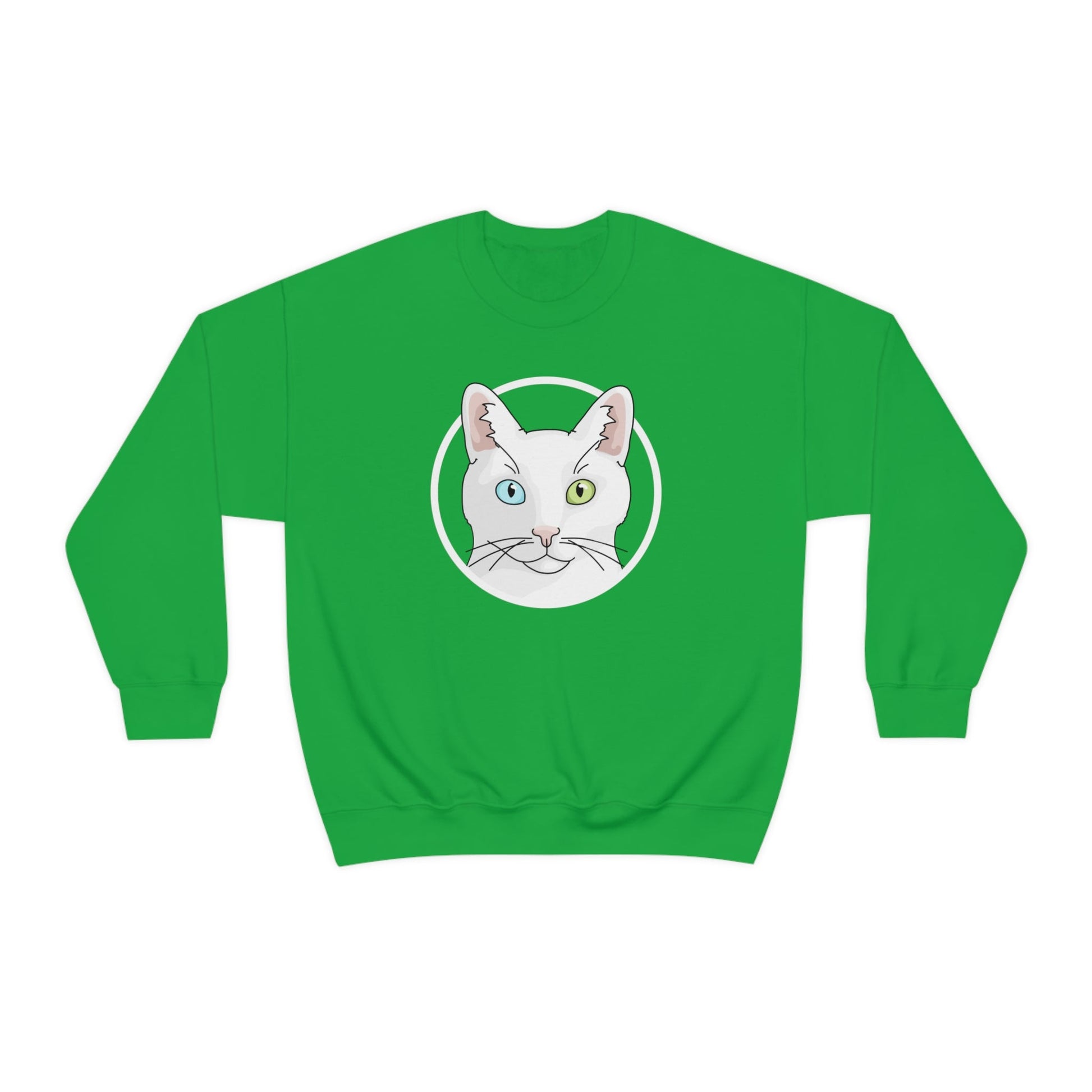 White DSH Cat Circle | Crewneck Sweatshirt - Detezi Designs-19302826867083446477