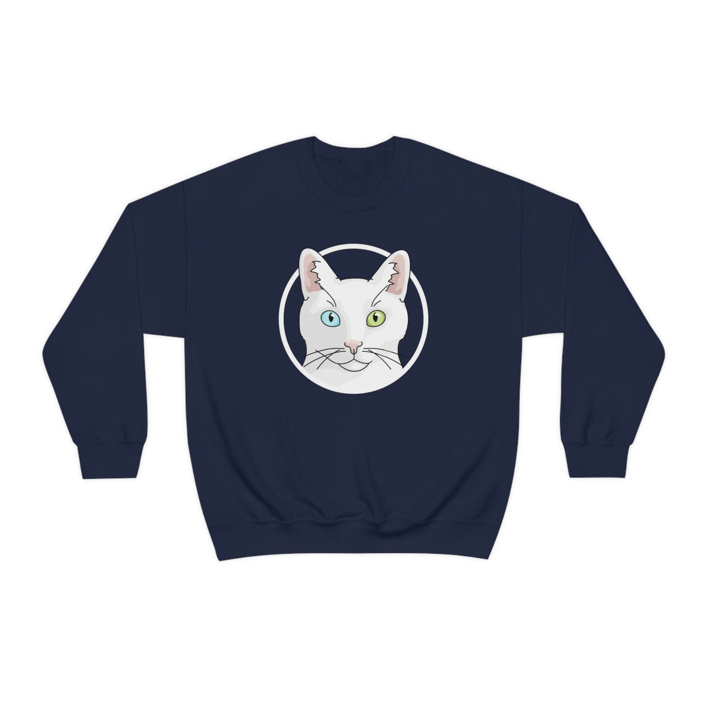 White DSH Cat Circle | Crewneck Sweatshirt - Detezi Designs-31624011208808865683