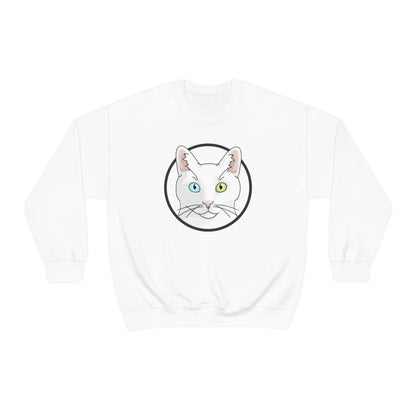 White DSH Cat Circle | Crewneck Sweatshirt - Detezi Designs-69232767457041950909