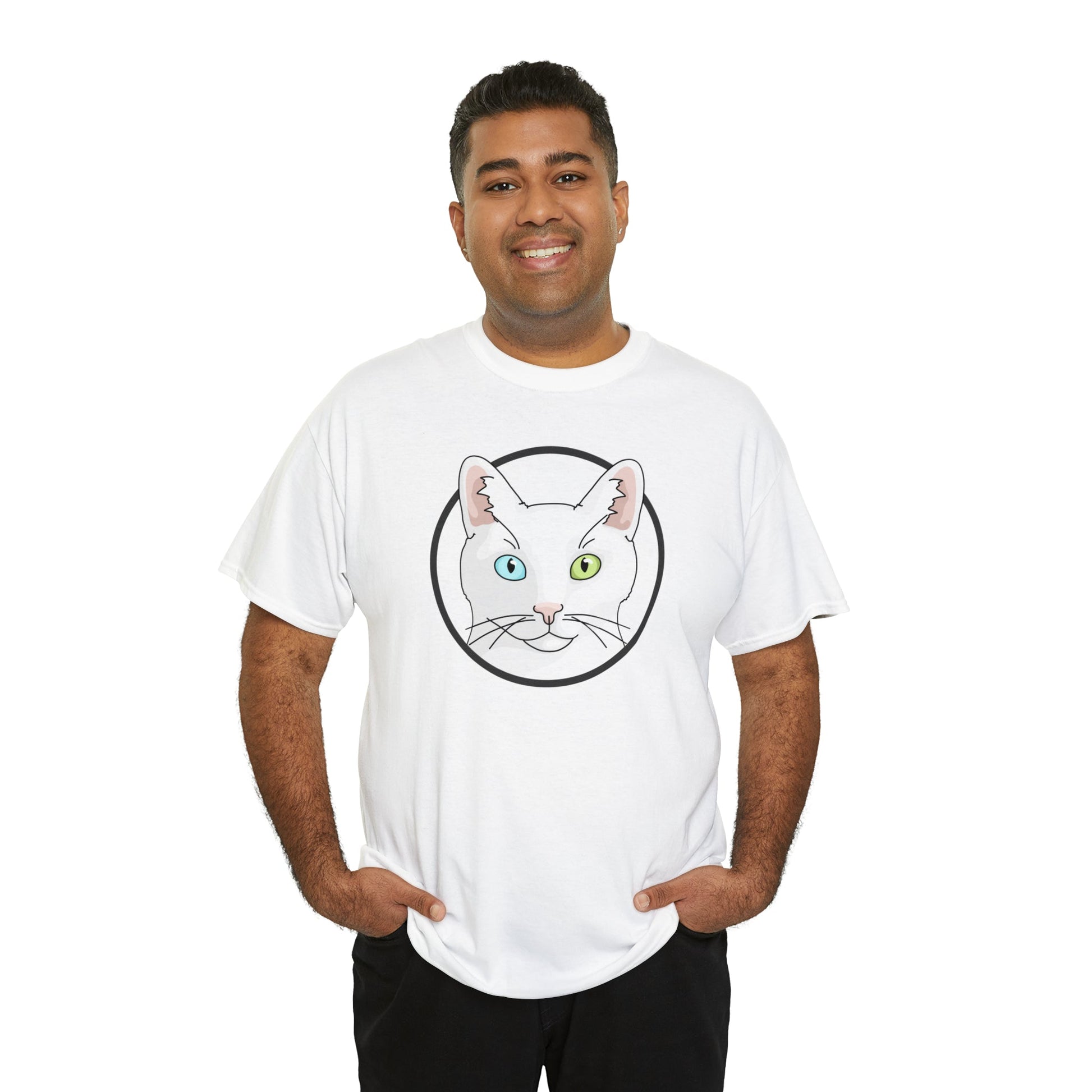 White DSH Cat Circle | T-shirt - Detezi Designs-17314581046589838191