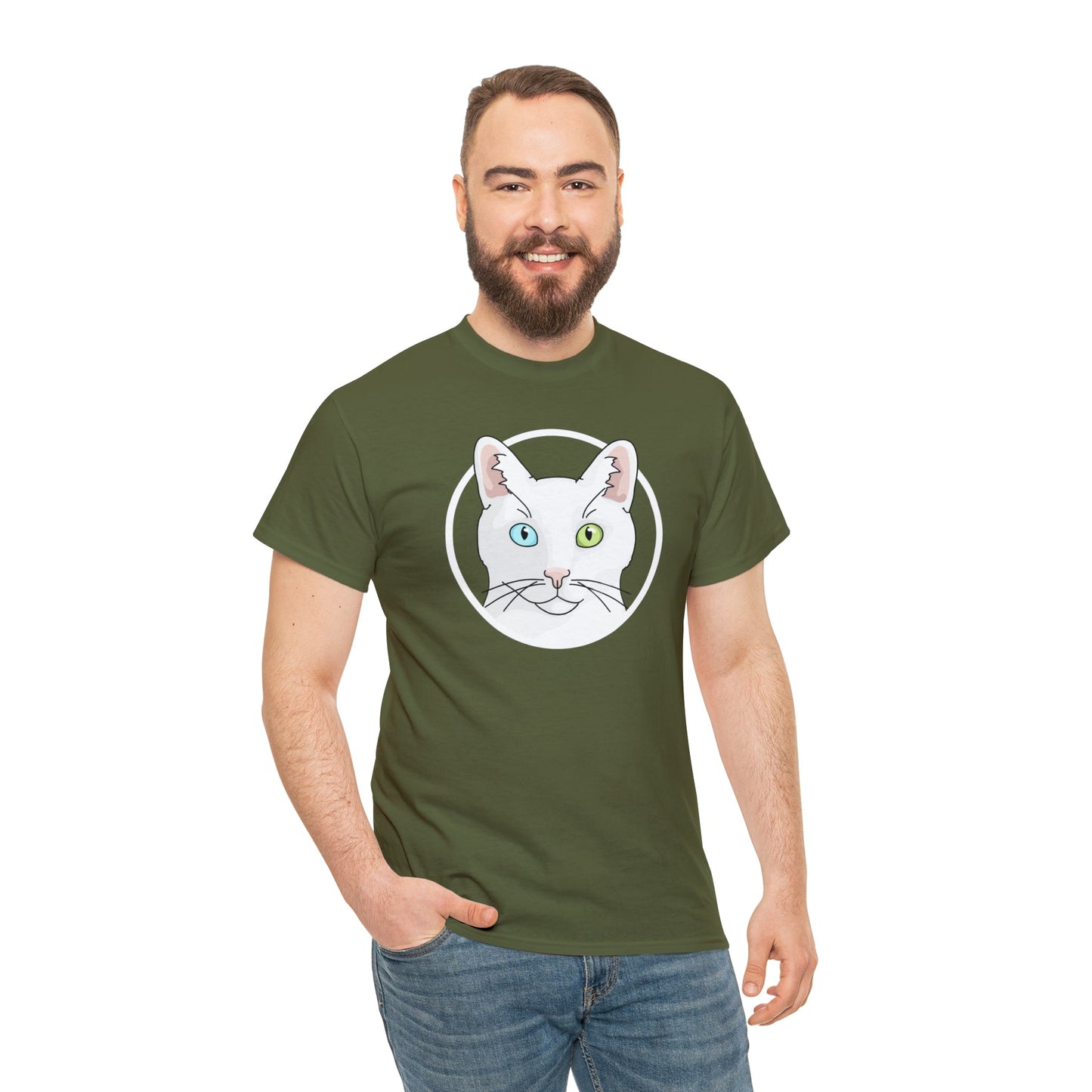 White DSH Cat Circle | T-shirt - Detezi Designs-17314581046589838191