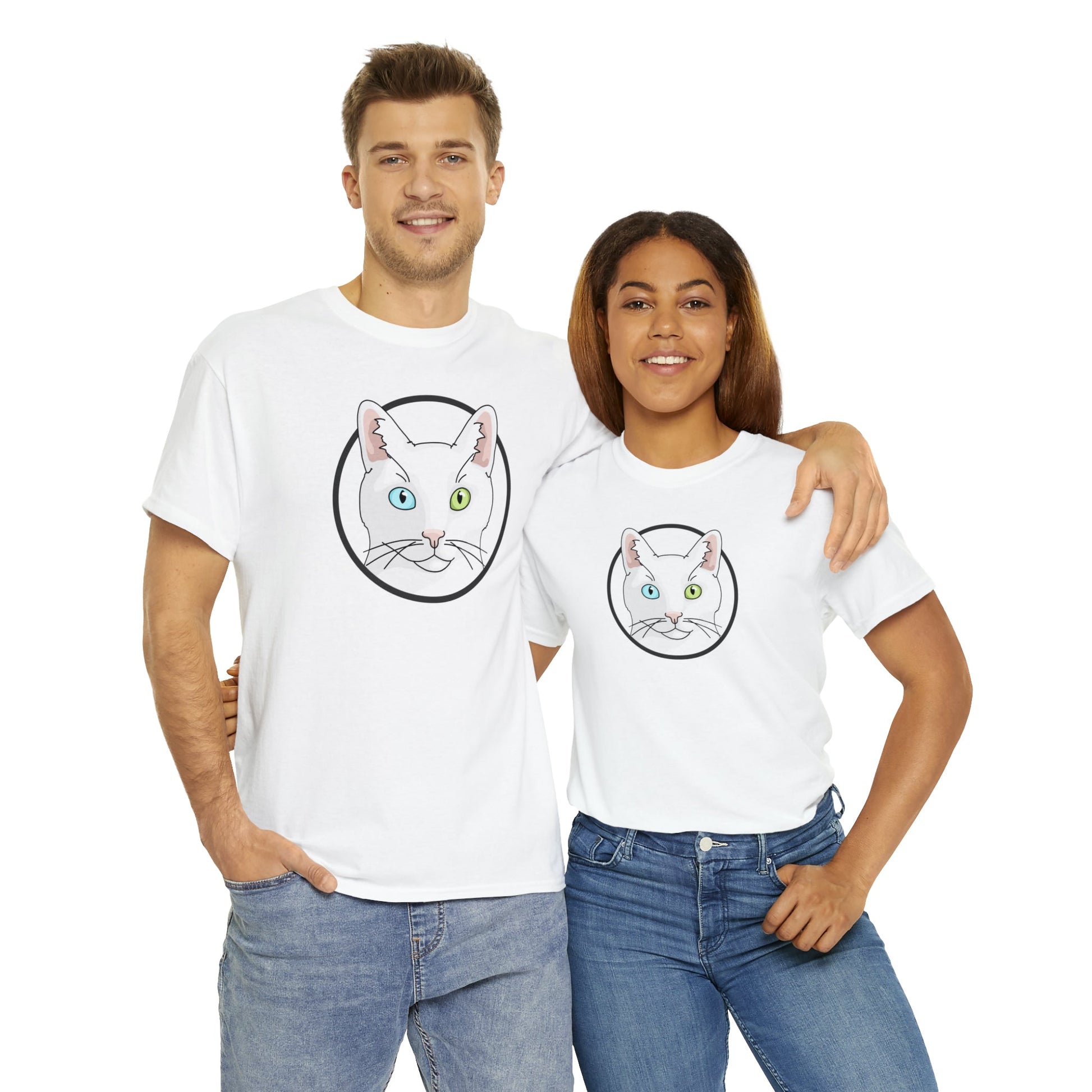 White DSH Cat Circle | T-shirt - Detezi Designs-17314581046589838191