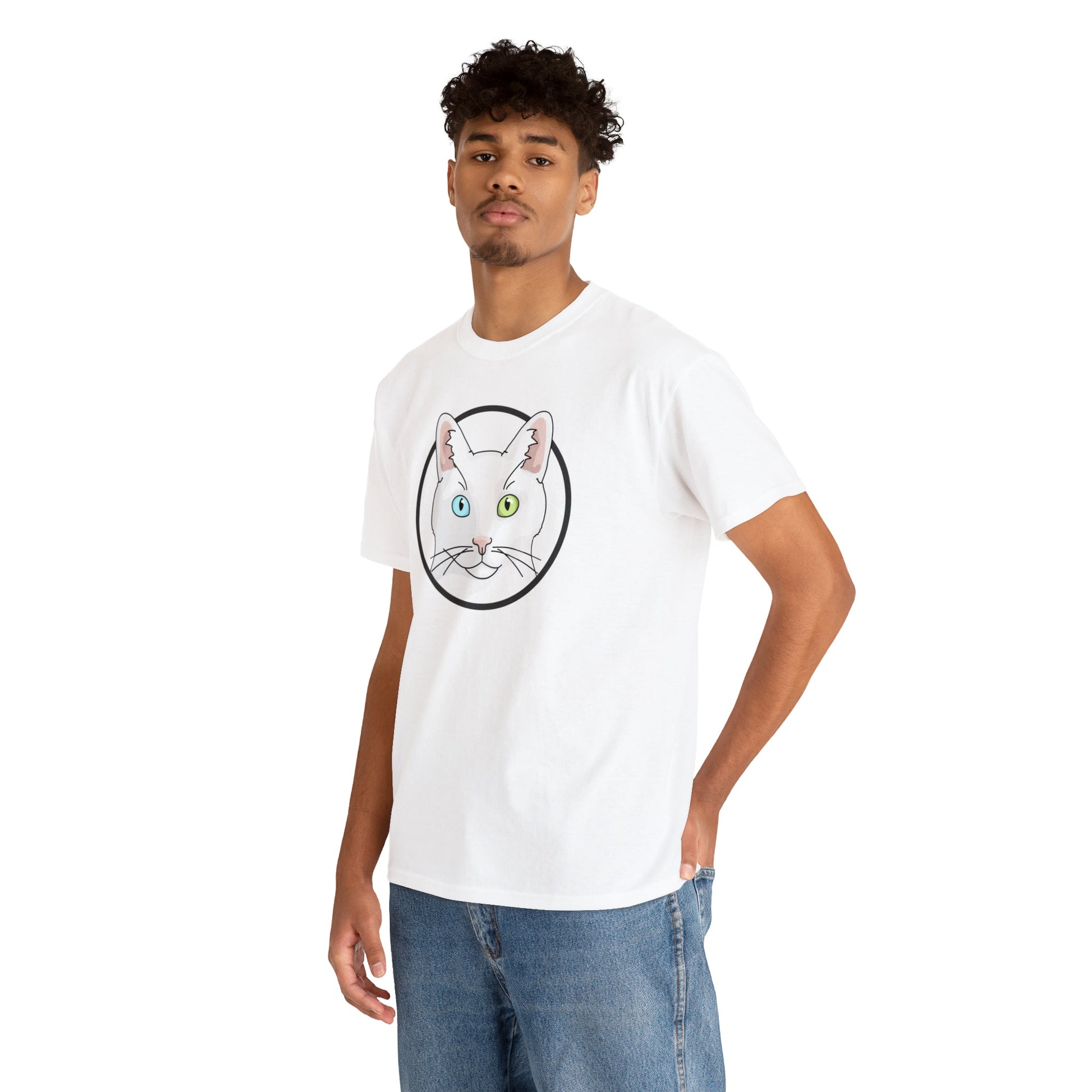 White DSH Cat Circle | T-shirt - Detezi Designs-17314581046589838191