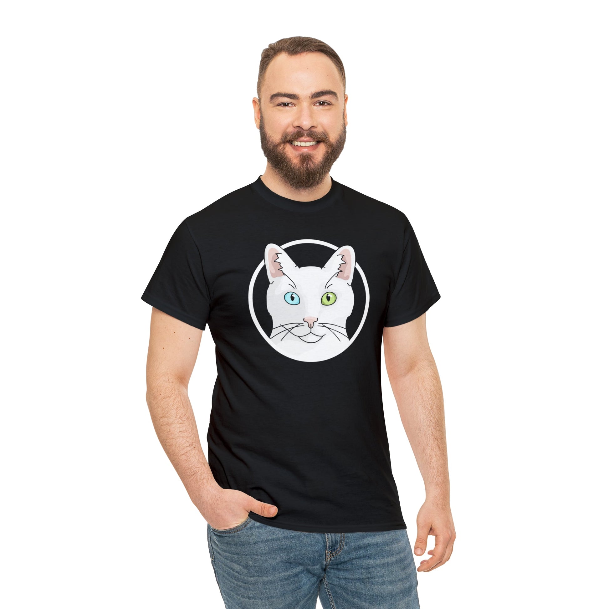 White DSH Cat Circle | T-shirt - Detezi Designs-17314581046589838191