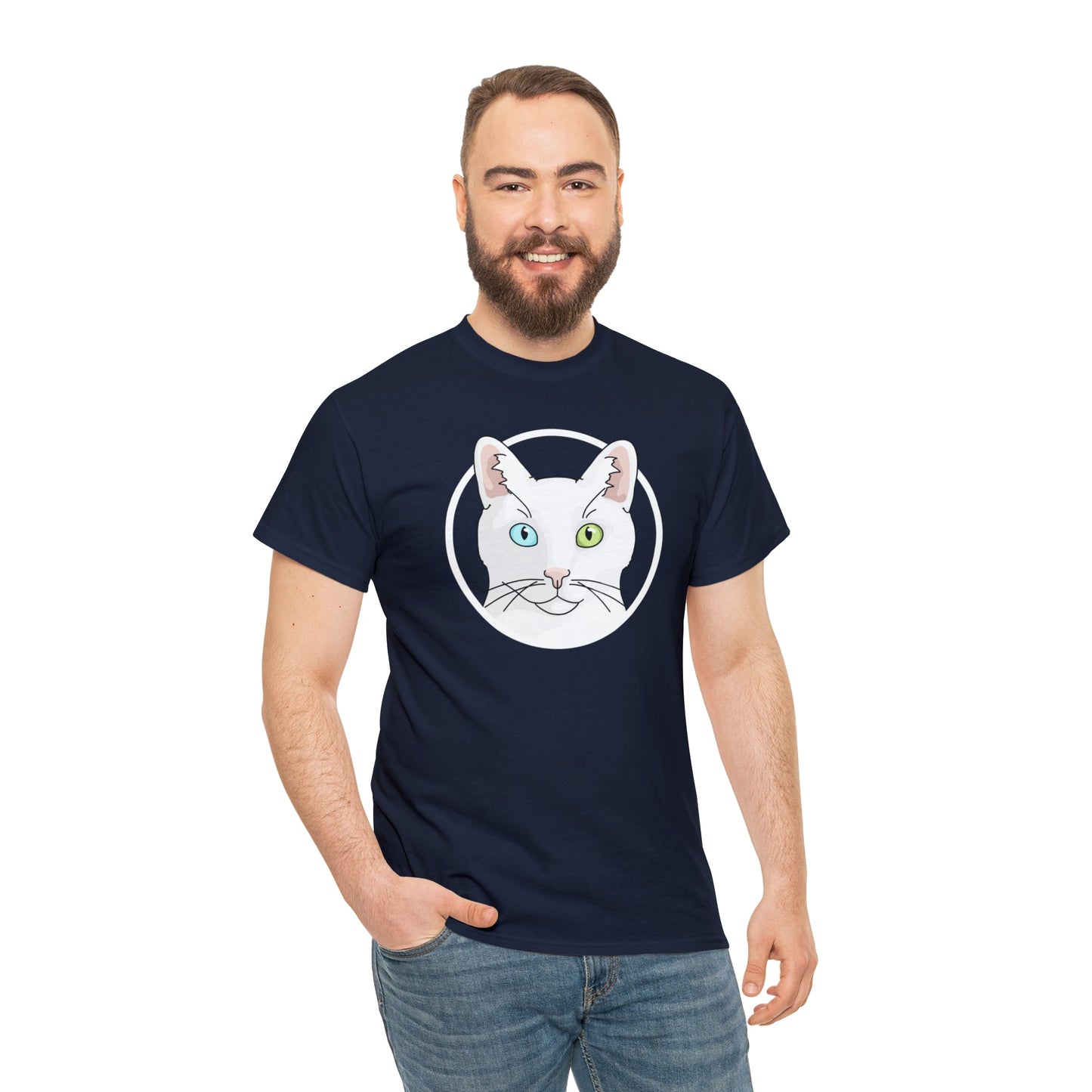 White DSH Cat Circle | T-shirt - Detezi Designs-17314581046589838191