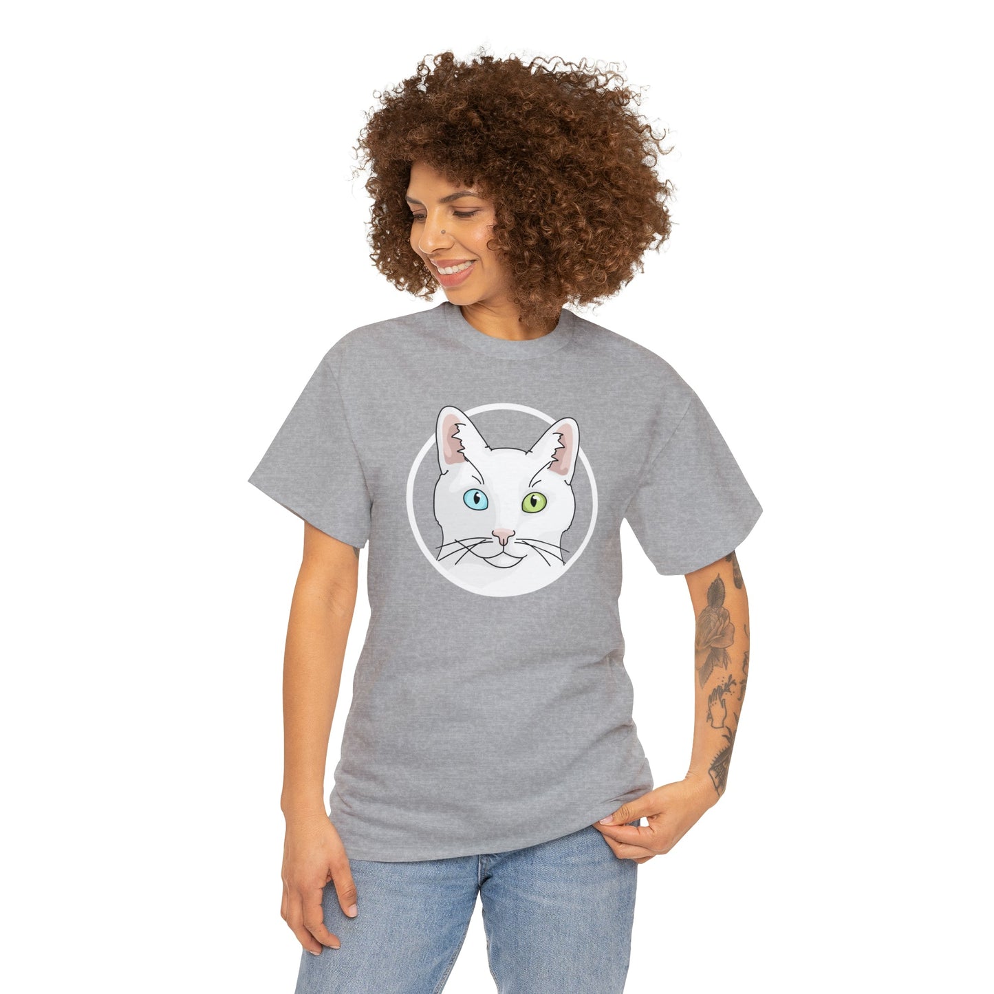 White DSH Cat Circle | T-shirt - Detezi Designs-17314581046589838191