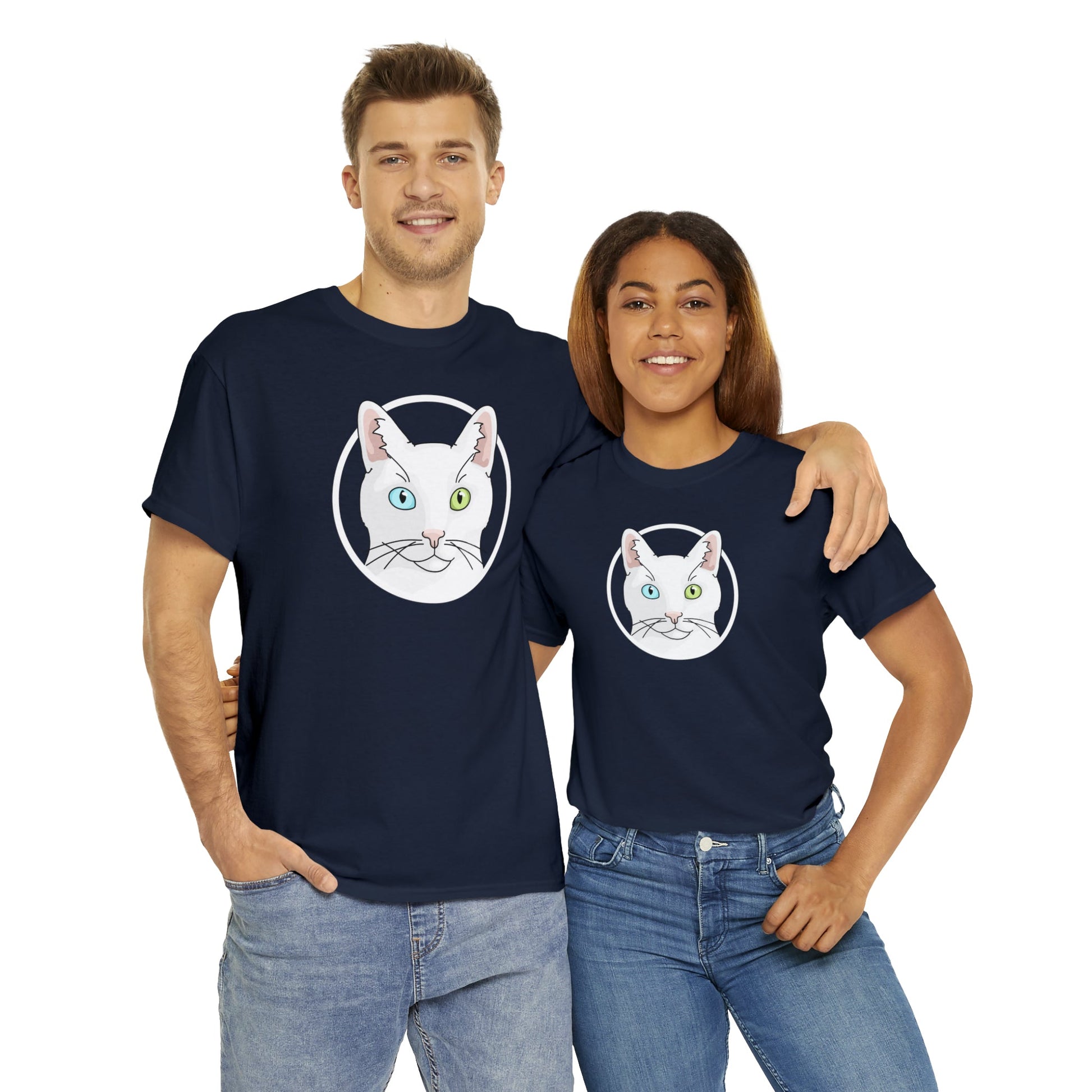 White DSH Cat Circle | T-shirt - Detezi Designs-17314581046589838191