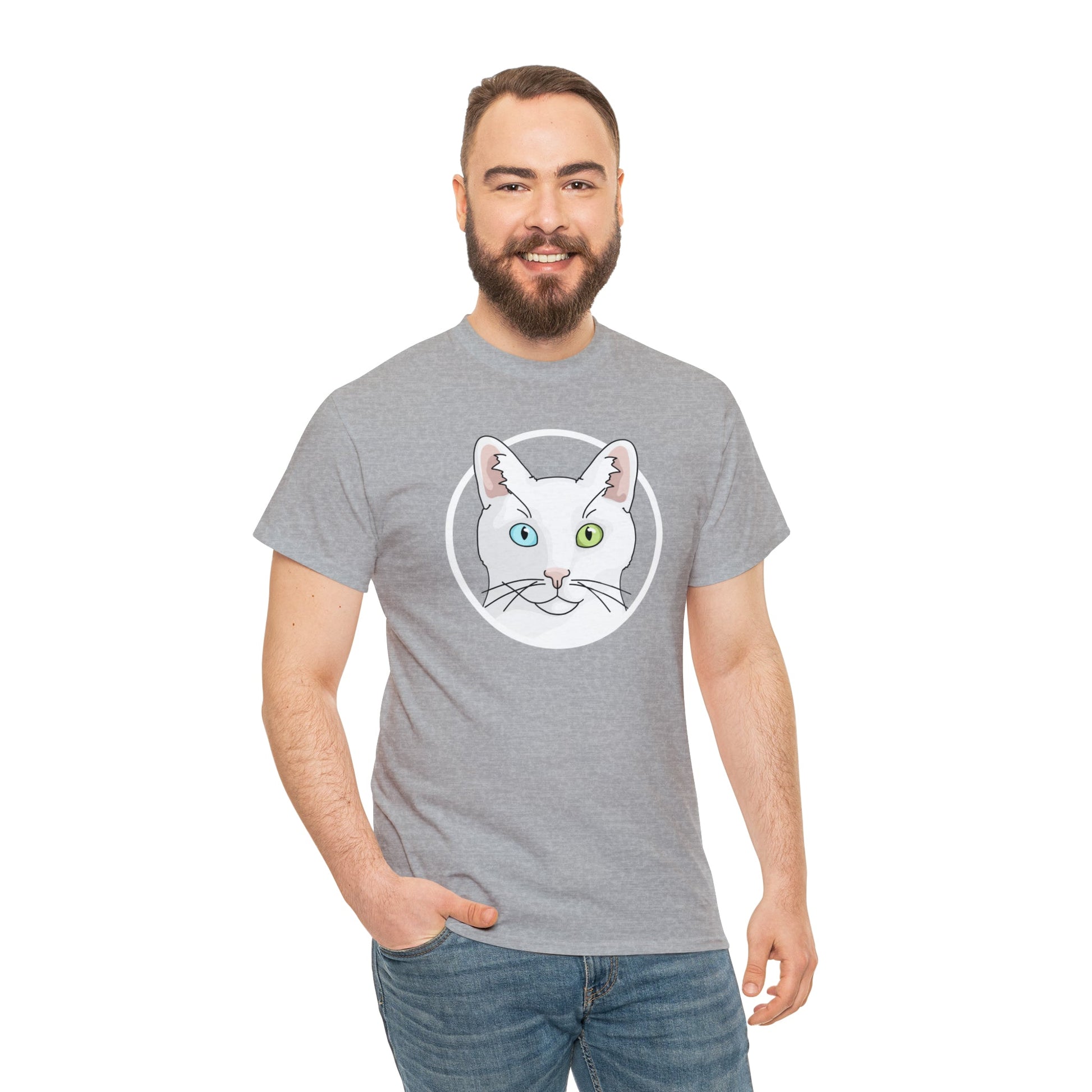 White DSH Cat Circle | T-shirt - Detezi Designs-17314581046589838191