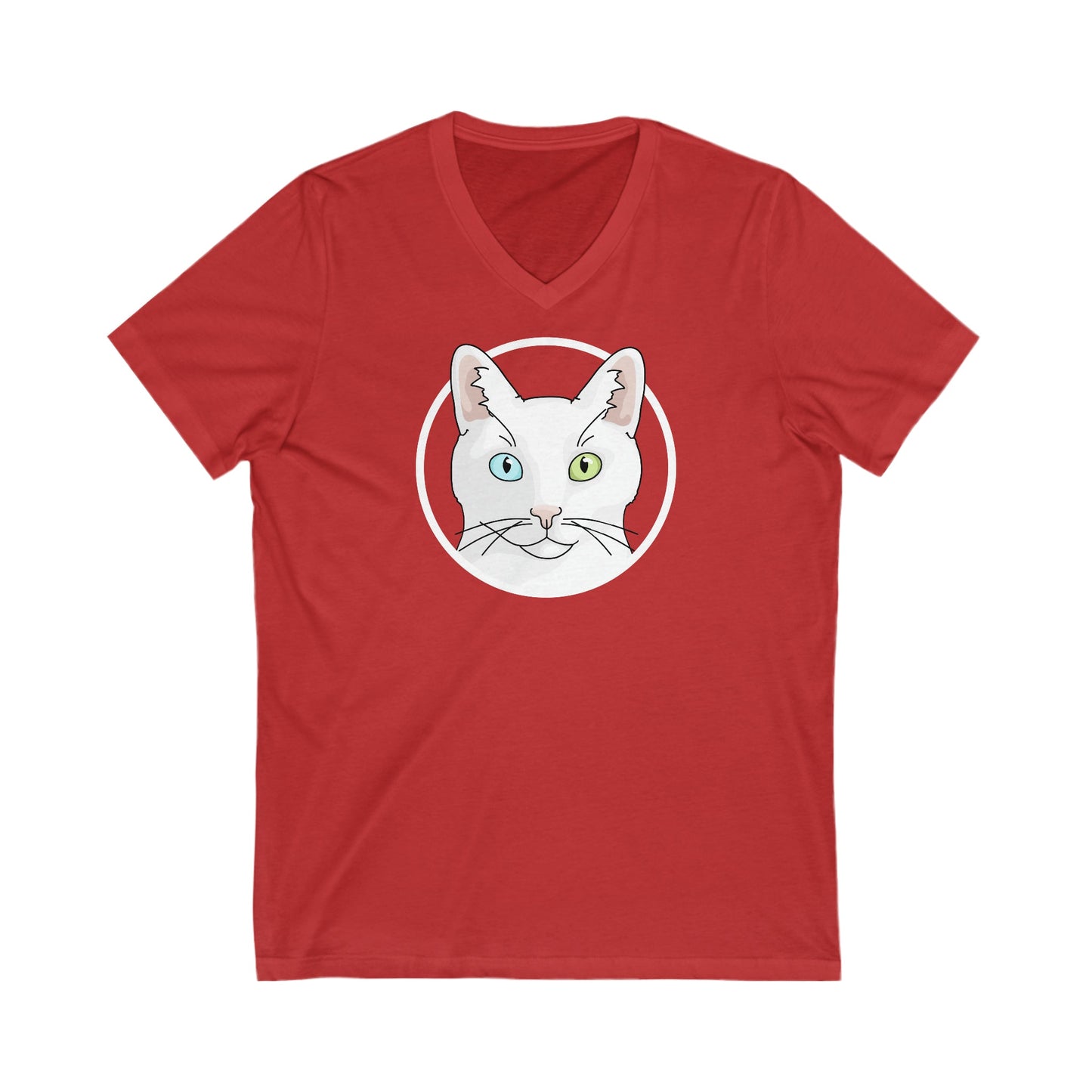 White DSH Cat Circle | Unisex V-Neck Tee - Detezi Designs-10716942525271690330