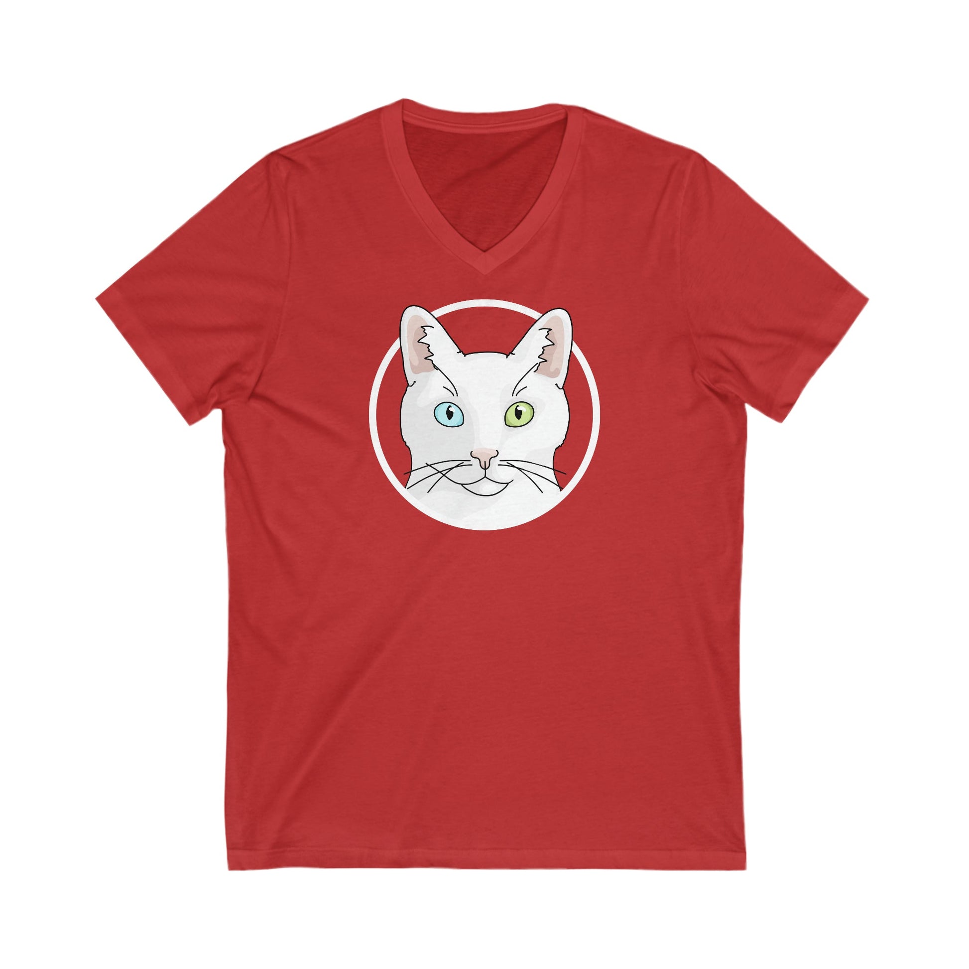 White DSH Cat Circle | Unisex V-Neck Tee - Detezi Designs-10716942525271690330