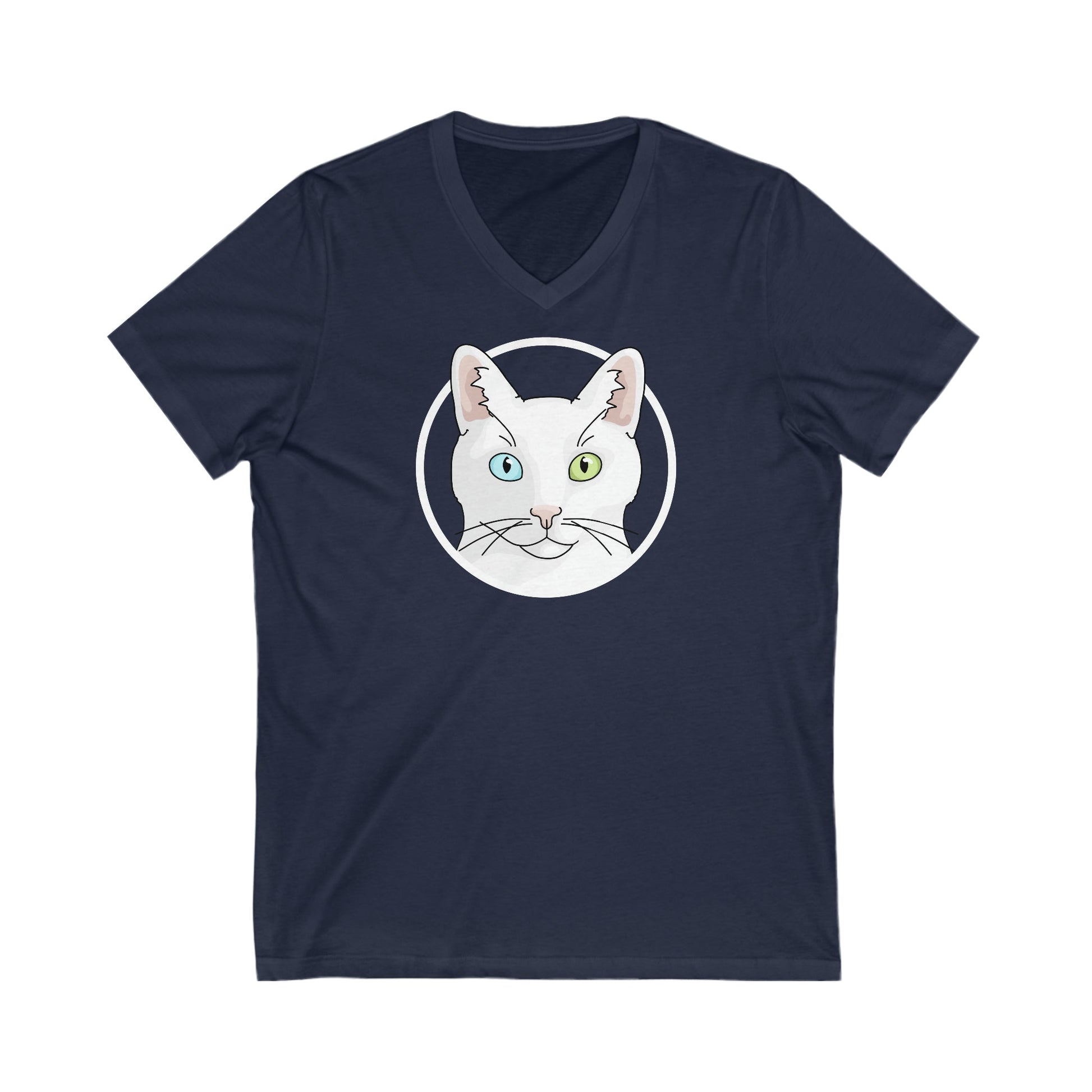 White DSH Cat Circle | Unisex V-Neck Tee - Detezi Designs-11181121748790765529