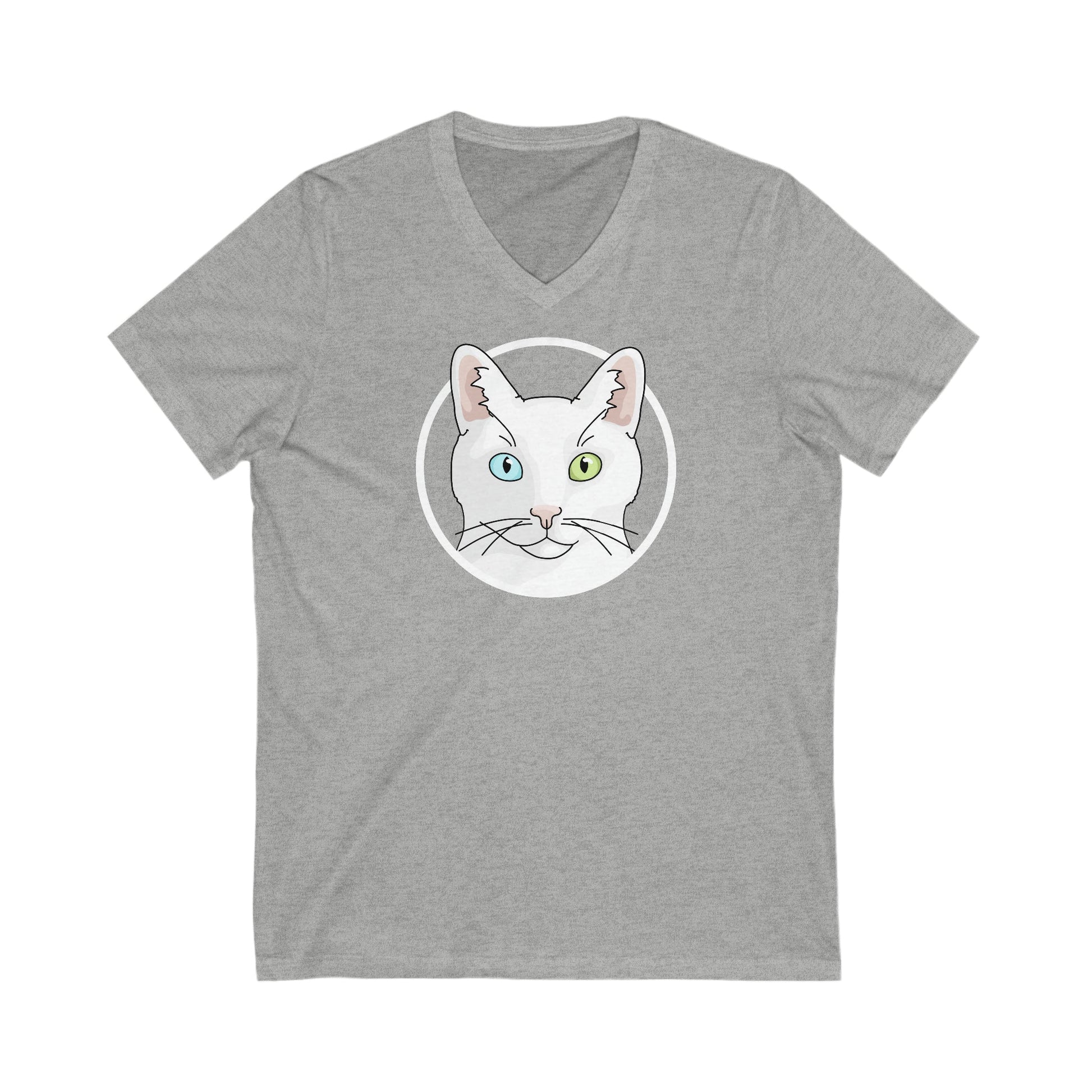 White DSH Cat Circle | Unisex V-Neck Tee - Detezi Designs-11860946670524958837