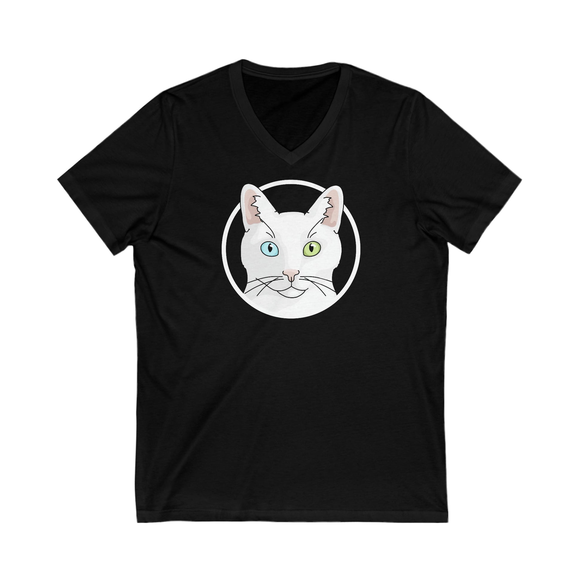 White DSH Cat Circle | Unisex V-Neck Tee - Detezi Designs-33498582026809385528