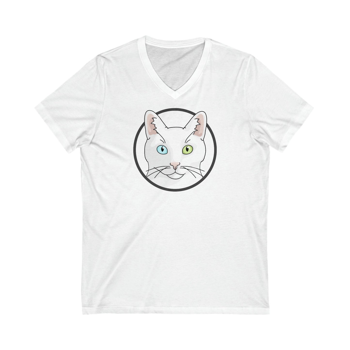 White DSH Cat Circle | Unisex V-Neck Tee - Detezi Designs-74369144828458653673