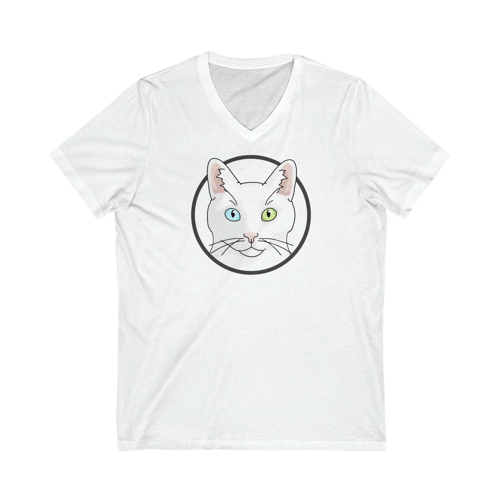 White DSH Cat Circle | Unisex V-Neck Tee - Detezi Designs-74369144828458653673