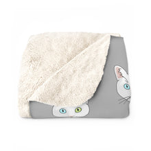 Load image into Gallery viewer, White DSH Cat Faces | Sherpa Fleece Blanket - Detezi Designs-16639323799606320170
