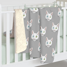 Load image into Gallery viewer, White DSH Cat Faces | Sherpa Fleece Blanket - Detezi Designs-16639323799606320170
