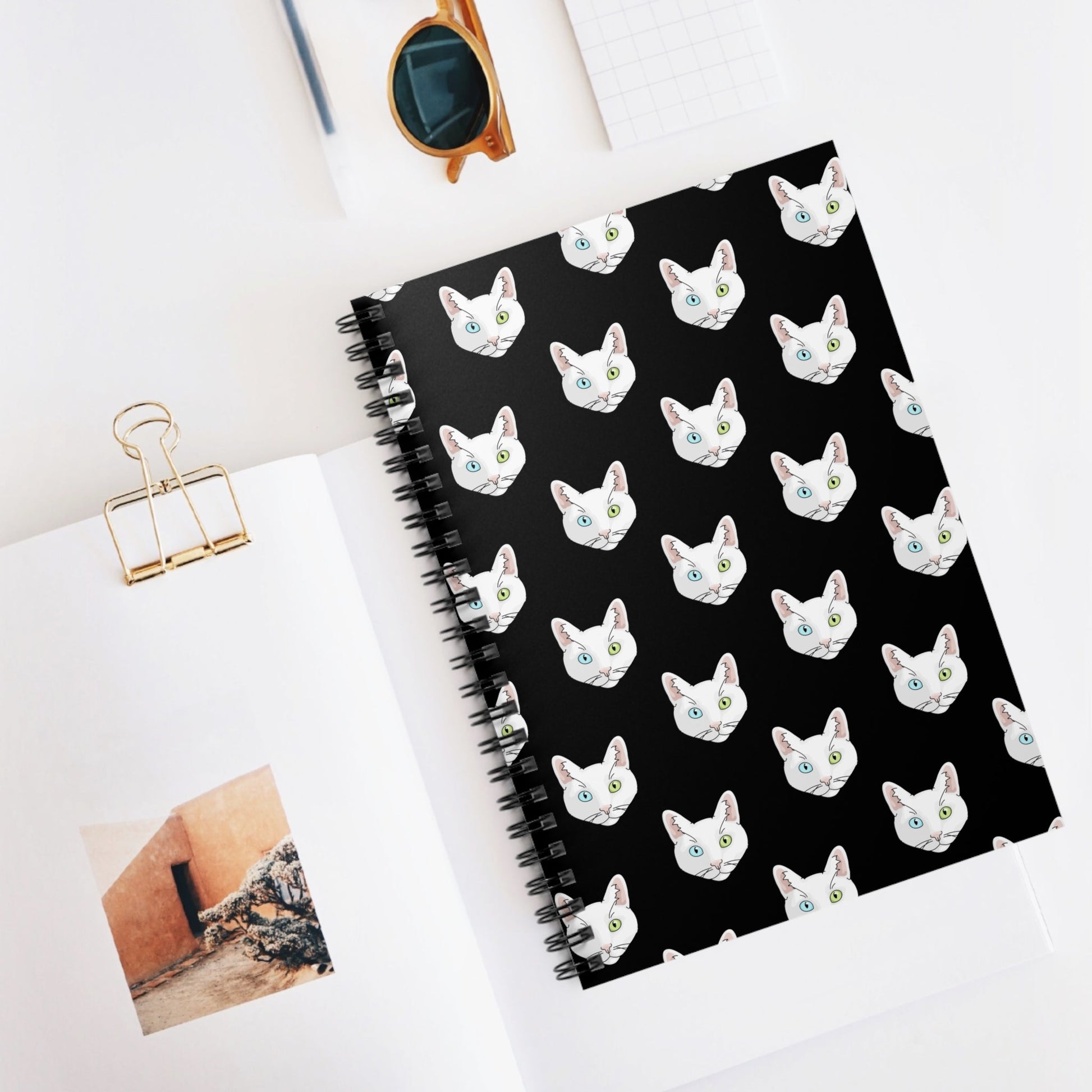 White DSH Cat Faces | Spiral Notebook - Detezi Designs-82596805067433326110