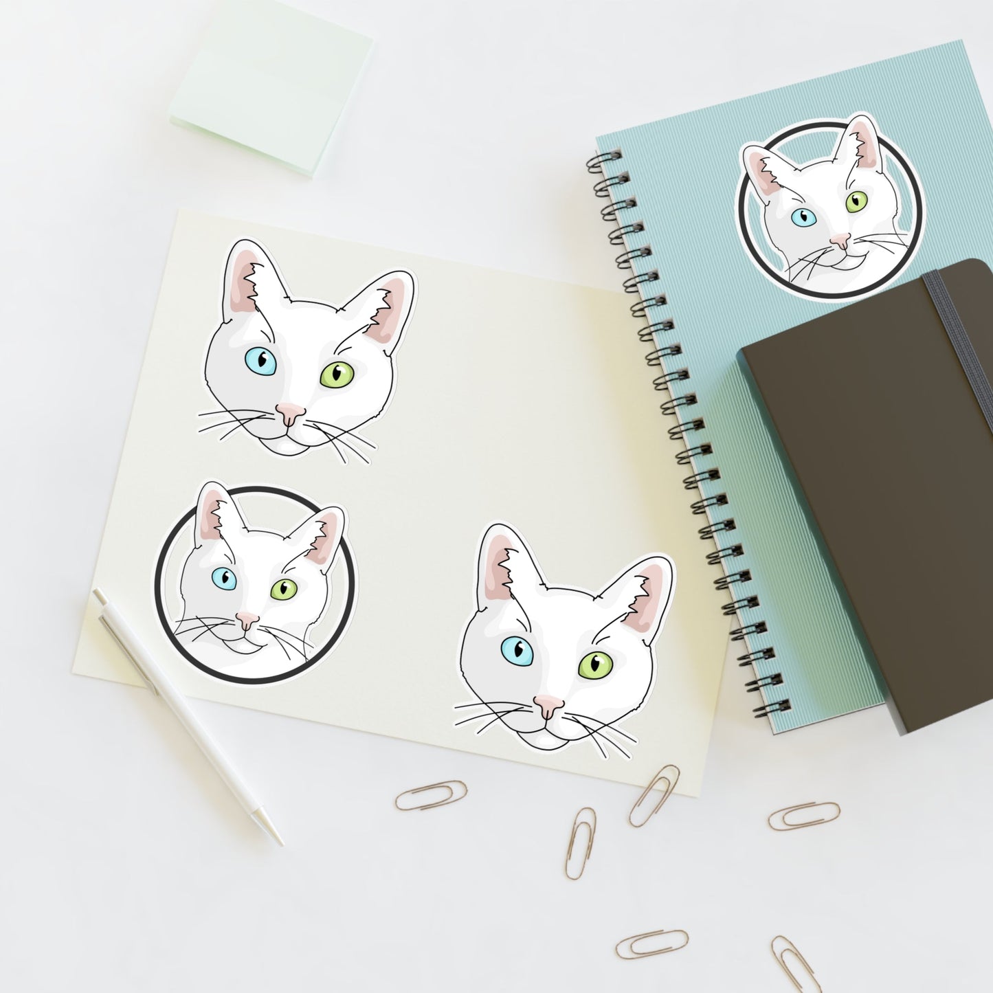 White DSH Cat | Sticker Sheet - Detezi Designs-15252987751851711966