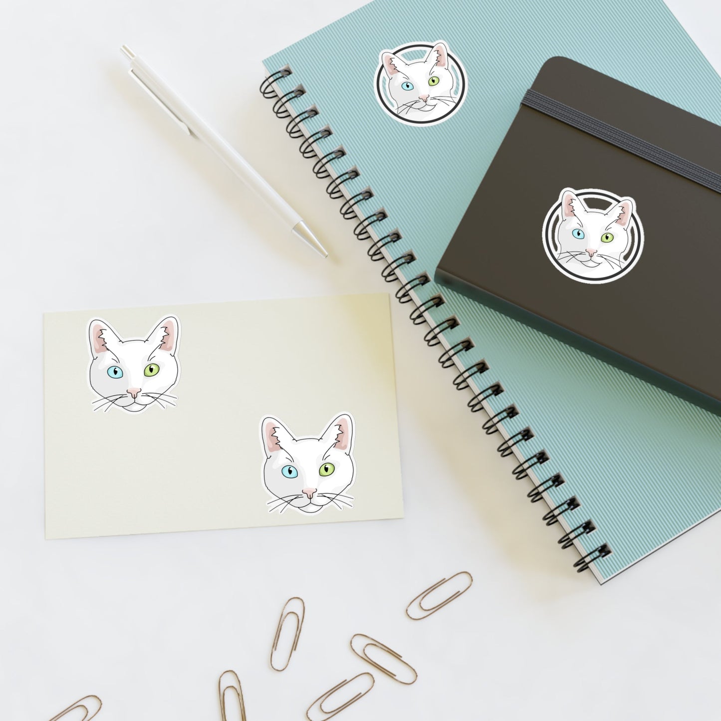 White DSH Cat | Sticker Sheet - Detezi Designs-15252987751851711966