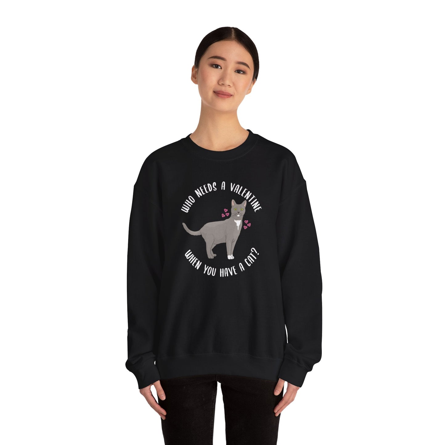 Who Needs A Valentine When You Have A Cat? | Crewneck Sweatshirt - Detezi Designs-33706331345844847014