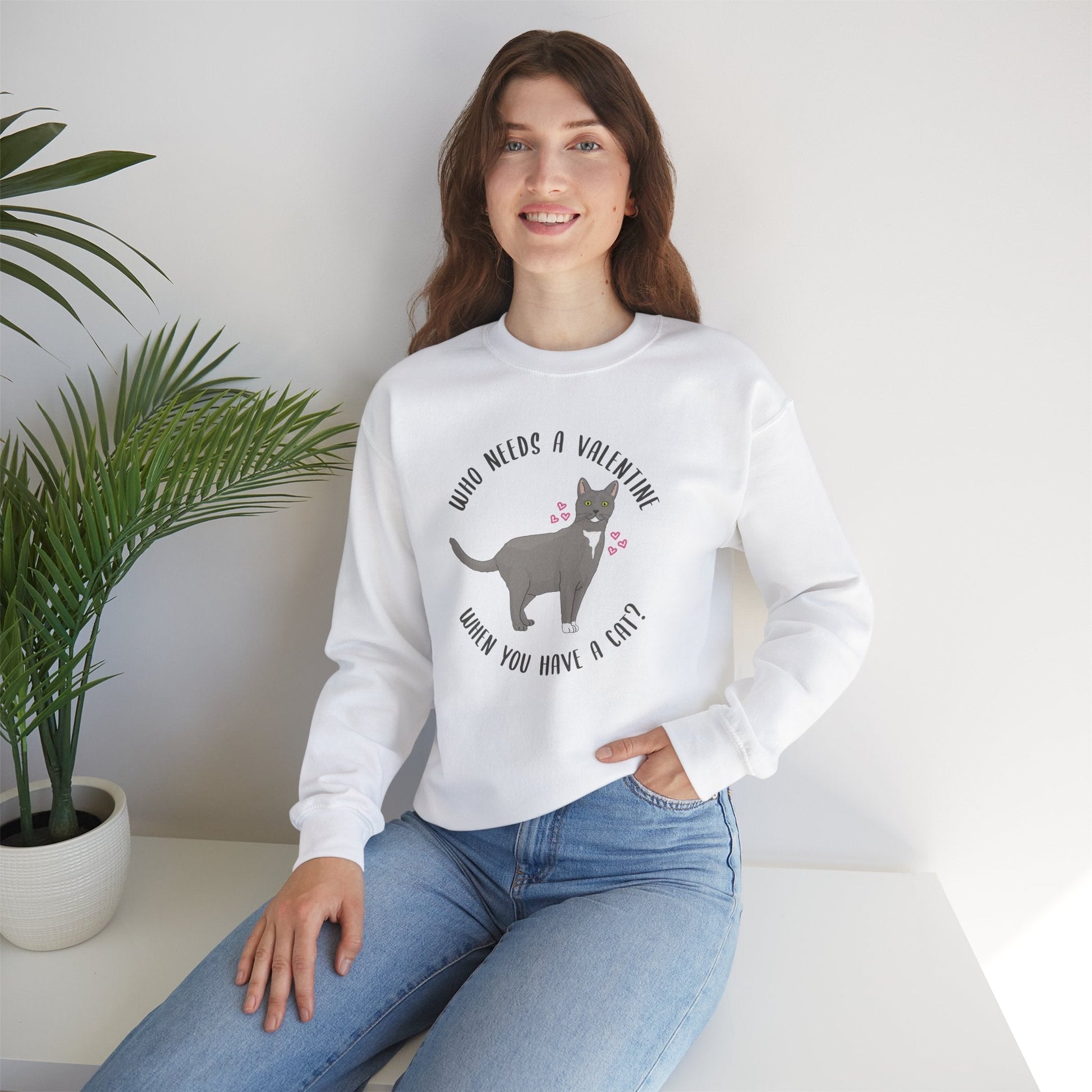 Who Needs A Valentine When You Have A Cat? | Crewneck Sweatshirt - Detezi Designs-33706331345844847014