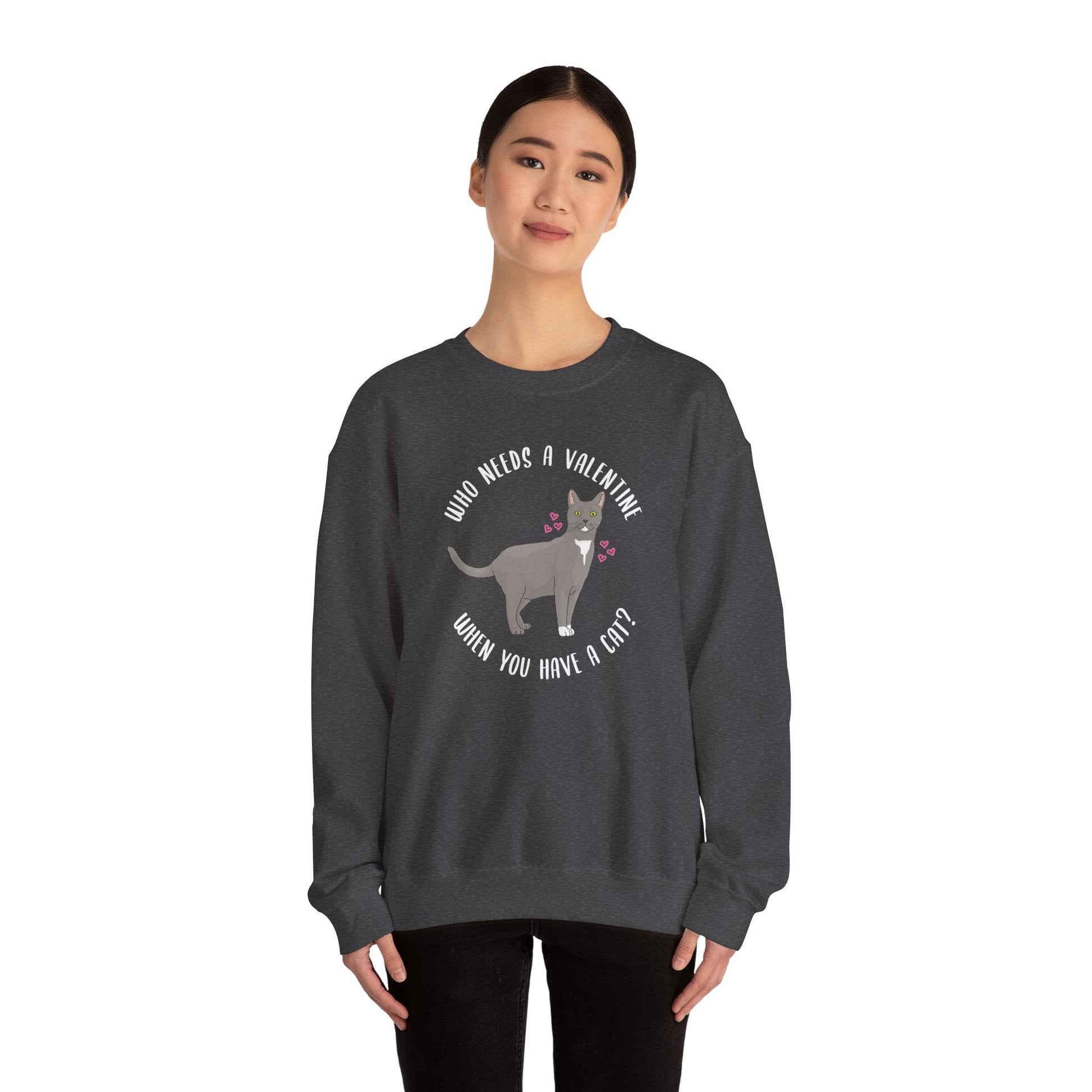 Who Needs A Valentine When You Have A Cat? | Crewneck Sweatshirt - Detezi Designs-33706331345844847014